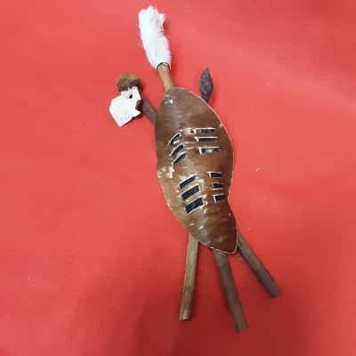 Small African folk art tribal shield Zulu cowhide wall hanging