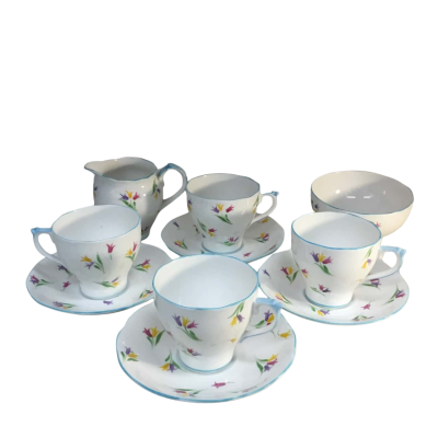 Hand Painted Roslyn Made in England Cups Saucers Bowl and Jug 