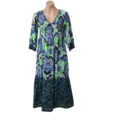 Adrift Womens Size S White / Blue / Green / Navy Blue / Red Floral Midi Dress