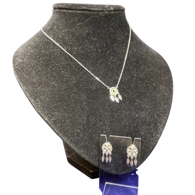 Womens Earrings/38-42cm Necklace Set Sterling Silver 925/White Stone