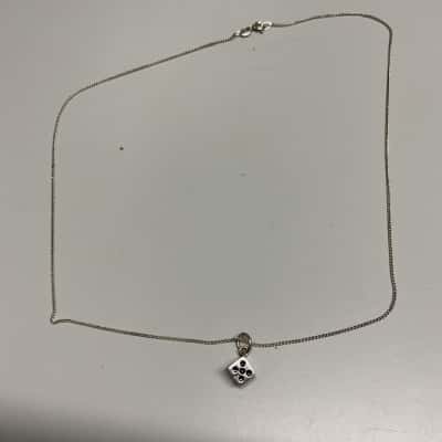  Womens Necklace Silver stamped 925 With 925 Stamped Dice pendant