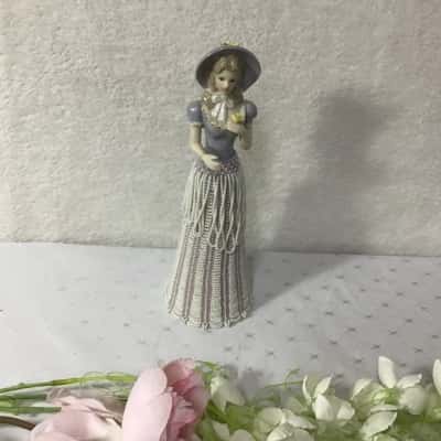 Vintage Half Porcelain Lady Holding Yellow Flower with Long Hand-beaded Skirt
