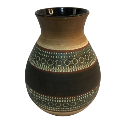 Mid Century German Pottery Vase Earthy Tones Numbered 122/17