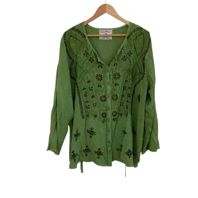 Eco Wear Womens Free Size Size Button Up Top / Long Sleeve Top Green 