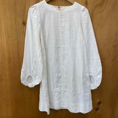 Seed Heritage White Long Sleeve Shift Dress Size 8