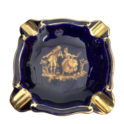 Vintage Limoges France Courting Couple Cobalt Tray with 22ct Gold 