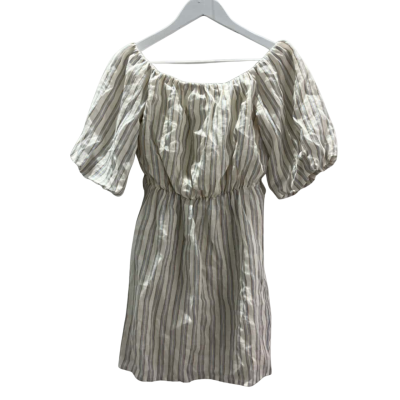 Staple the Label Women's Size 6 100% Linen Off The Shoulder Mini Dress - Blue/White Striped