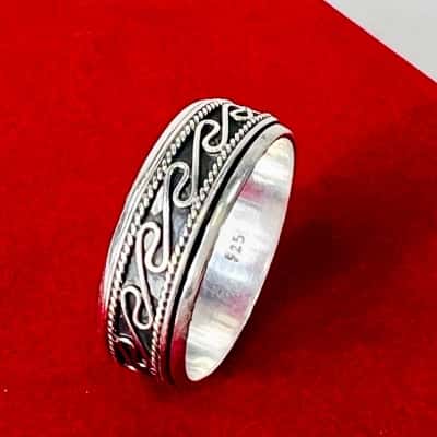 Mens Sterling Silver (925) Rope Fidget Ring (Size 12) 5.24g