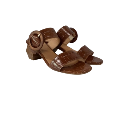  Womens Size 37 Brown Leather Block Heels 