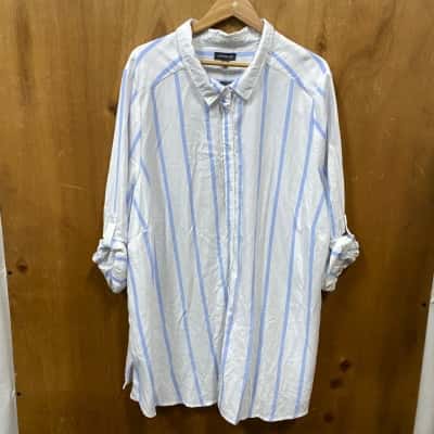 Autograph Blue/White Striped Linen-Blend Shirt Size 26