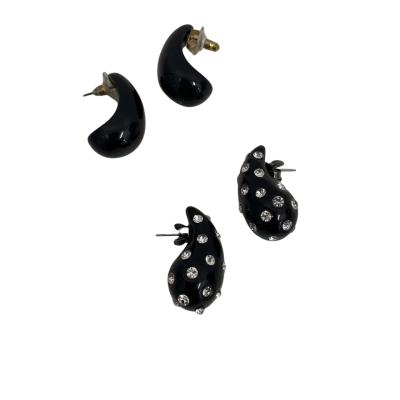 Women's Earrings Black Cashew Shape 2 Pairs Plastic