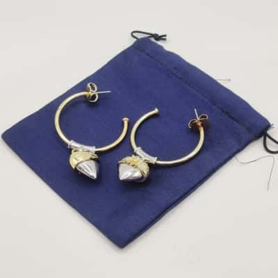 Superb Mimco Silver & Gold Look Heart Earrings 3cm Hoop In Gift Pouch