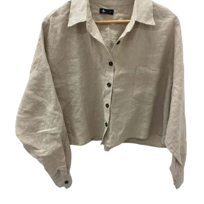 Thrills Womens  Size 10 Long Sleeve cropped Shirt Beige 