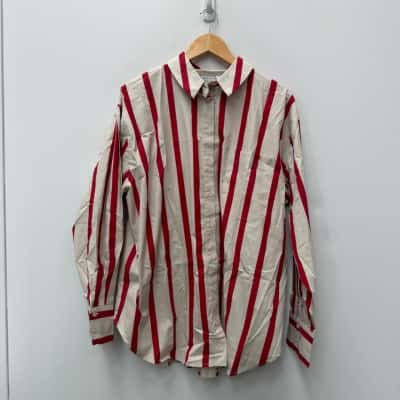 NEW - ASOS Design Size 16 Long Sleeve Shirt Red / Striped 