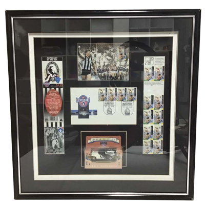 Framed Nathan Buckley Photos, plus Collingwood first Day Cover and Stamps