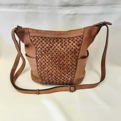  Womens Brown Evity woven Style Plaited leather shoulder bag