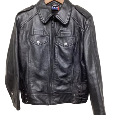 Vintage PPC Black Leather Motorcycle Jacket
