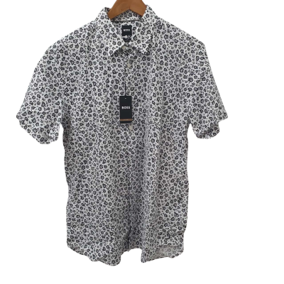 BOSS Mens  Size L Short Sleeve Shirt Navy Blue / White 