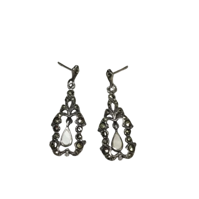 Vintage 925 Silver Filigree Earrings With Marcasite Stones
