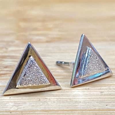 Sterling Silver Triangular Stud Earrings (Stamped 925)