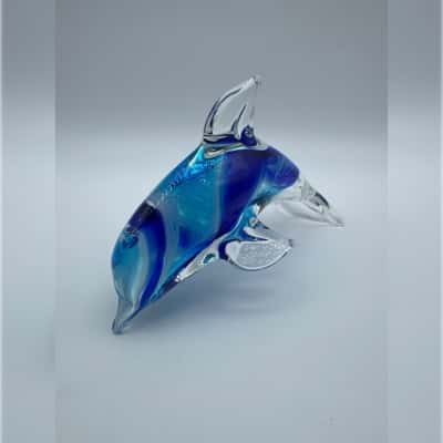 Beautiful Blue Swirl Art Glass Dolphin 