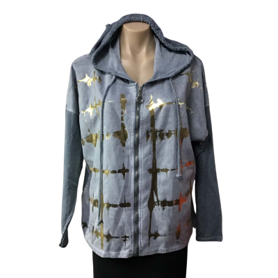 Donna Donna Womens One Size Blue Grey / Gold Foil Front Zip Hooded Jacket 