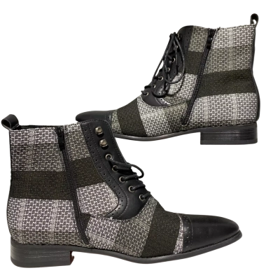 Maher Mens Shoe Size 44 Boots Black  / Gingham / White 