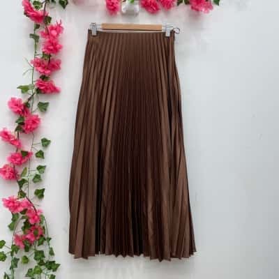 Zara Womens  Size S Pleated Skirt Brown 