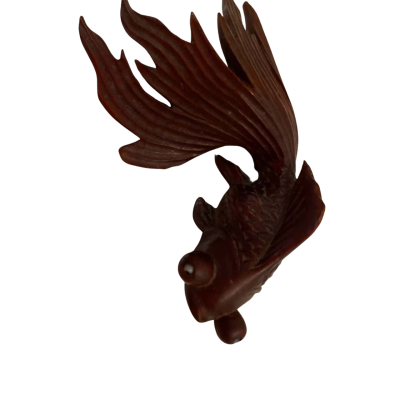 Vintage Chinese Carved Wooden Bubble Eye Goldfish 