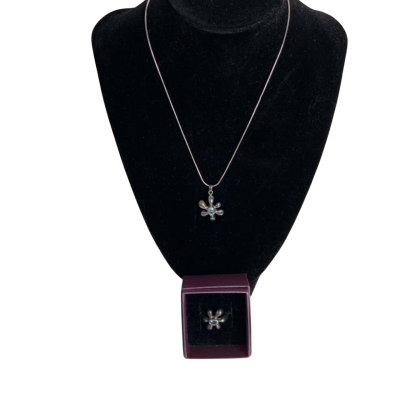 Groovy Necklace and Ring Set Blue Stone Flower 925 