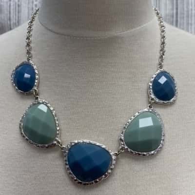  Womens Necklace Blue/Green/Silver COSTUME JEWELLERY 