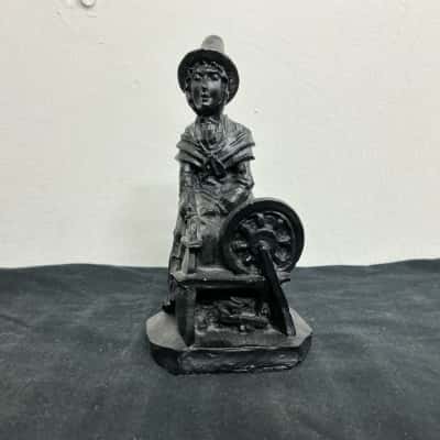 Welsh Coal Spinning Wheel Figurine