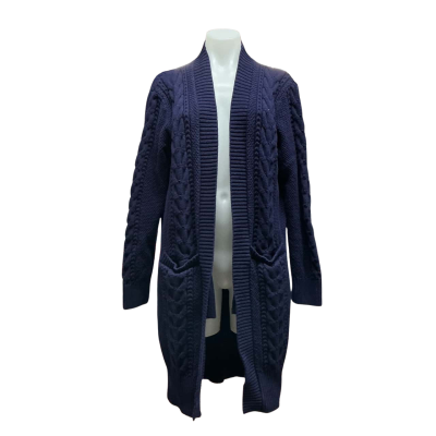 RB Sellars Womens 100% Cotton Size 14 Longline Cardigan Navy Blue 