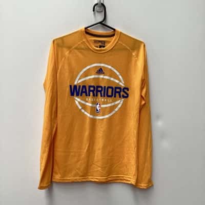 NBA- Adidas Warriors Ultimate Tee Long Sleeve Yellow Mens Size S 