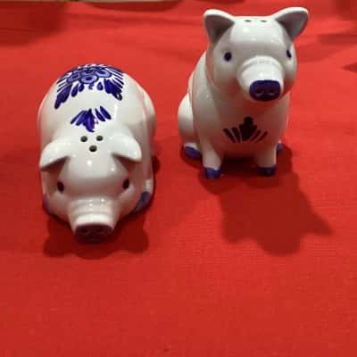 Dutch Delft ceramic pig salt and pepper shakers