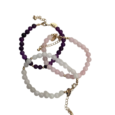 Lot of 3x Womens Beaded Bracelet Gold Tone with Gemstones Stamped NA