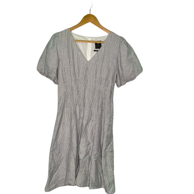 Cue Womens  Size 10 Midi Dress Checked / Grey / White 