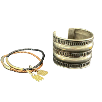  Womens vintage boho Bangle collection (3) Black  / Brown / Silver 