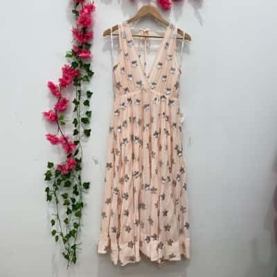 Sheike Womens Sleeveless Maxi Dress with silver sequin star embellishments Size 8 Pink 