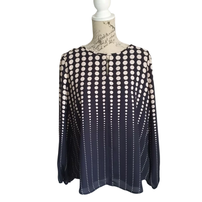 Jacqui-E Womens  Size 18 Long Sleeve Top Black  / Polka Dot / White BNWT