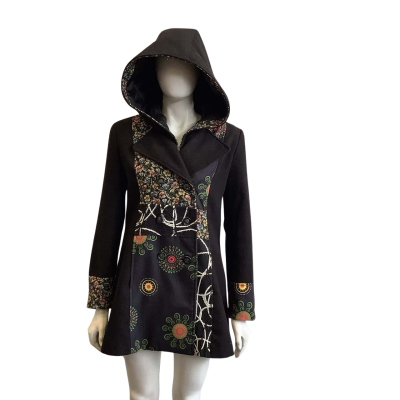 Caroline Morgan Women's Size 12 Winter Coat Black & Floral 
