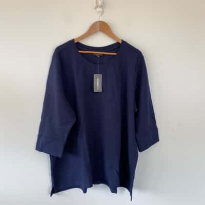 Autograph Navy Blue Textured Ribbed Knit Top  Size XL 