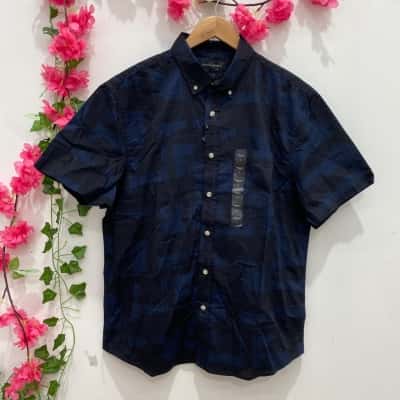 Banana Republic Mens Short Sleeve Shirt Size L Black  / Navy Blue 