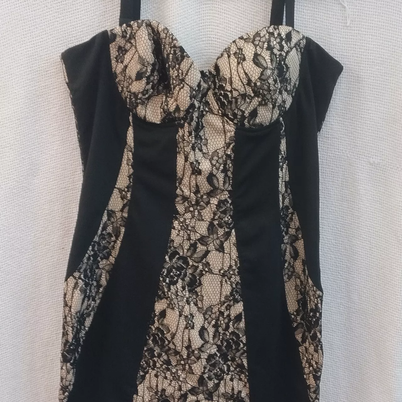 kardashian kollection black lace dress Kardashian Kollection Womens Size XL Shoestring Strap Dress Beige / Black -  New With Tags