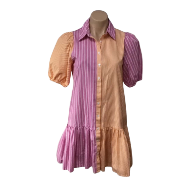 Sportsgirl Womens Size 4 Pink / Orange / White Striped Short Sleeve Mini Dress  