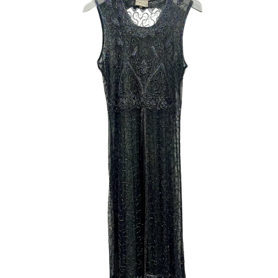 UNIQUE Vintage Black Multi-Coloured Beaded Dress Size S 