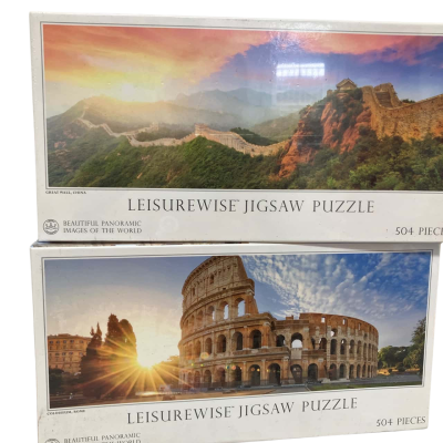 2x Leisurewise jigsaw puzzle, 504 pieces each, the Colosseum, Rome, the great Wall of China.