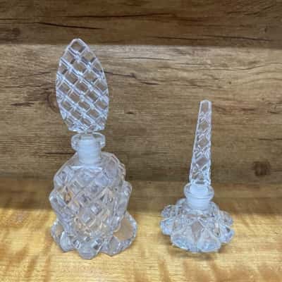 2x Vintage Diamond Cut Crystal Perfume Bottles