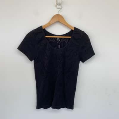 Basque Black Short Sleeve Top  Size M 