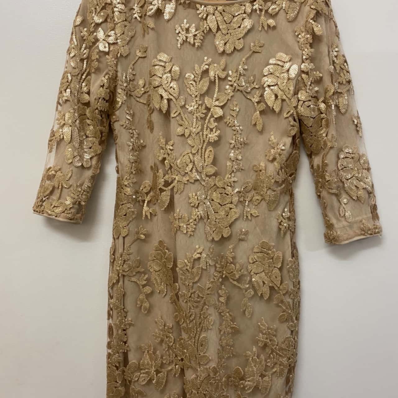 TFNC London Gold Nude Paris Floral Sequin Dress size 16(s) - New With Tags  | Salvos Stores